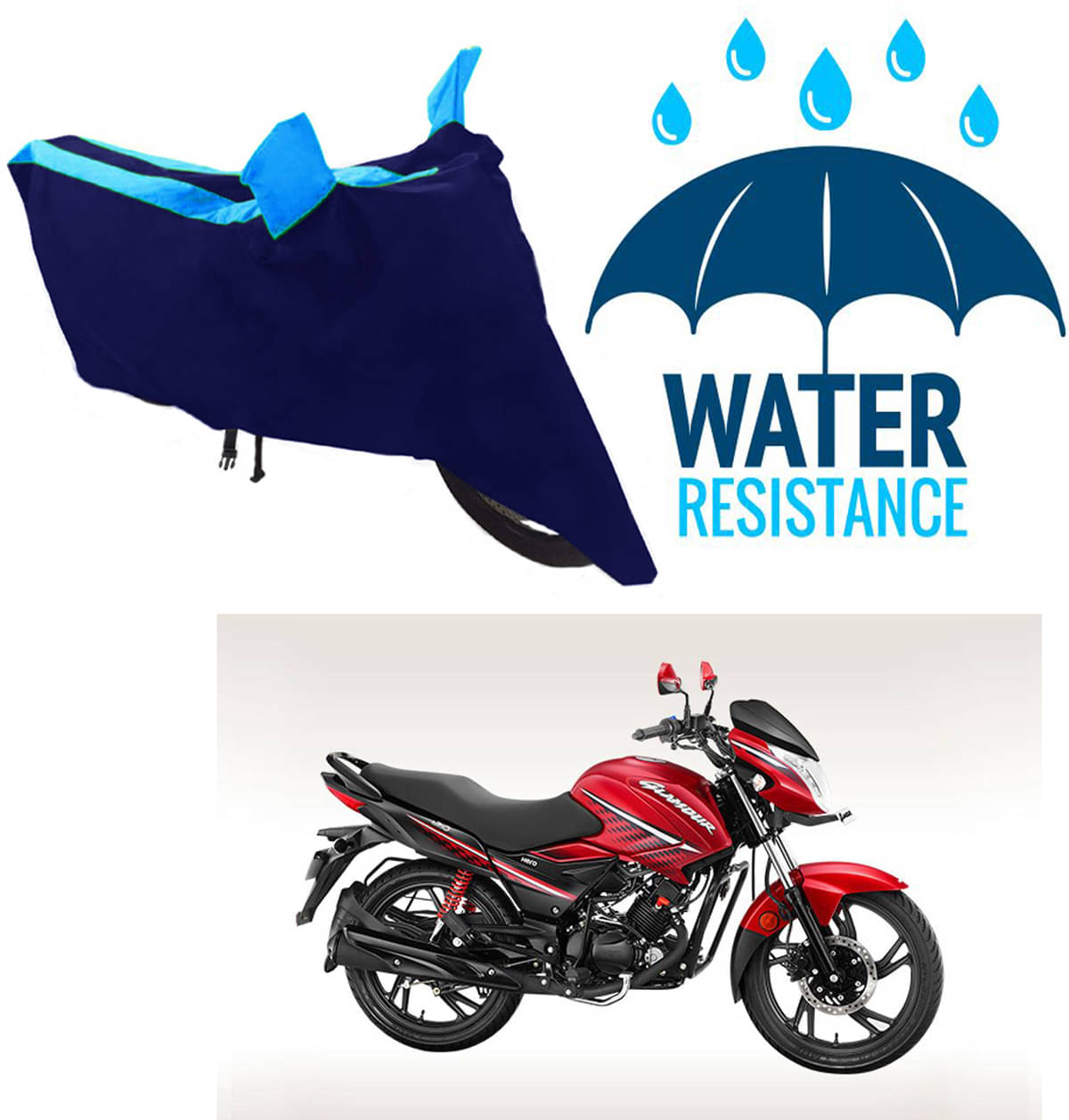     			RONISH Bike Body Cover for Hero Glamour i3s ( Pack of 1 ) , Blue