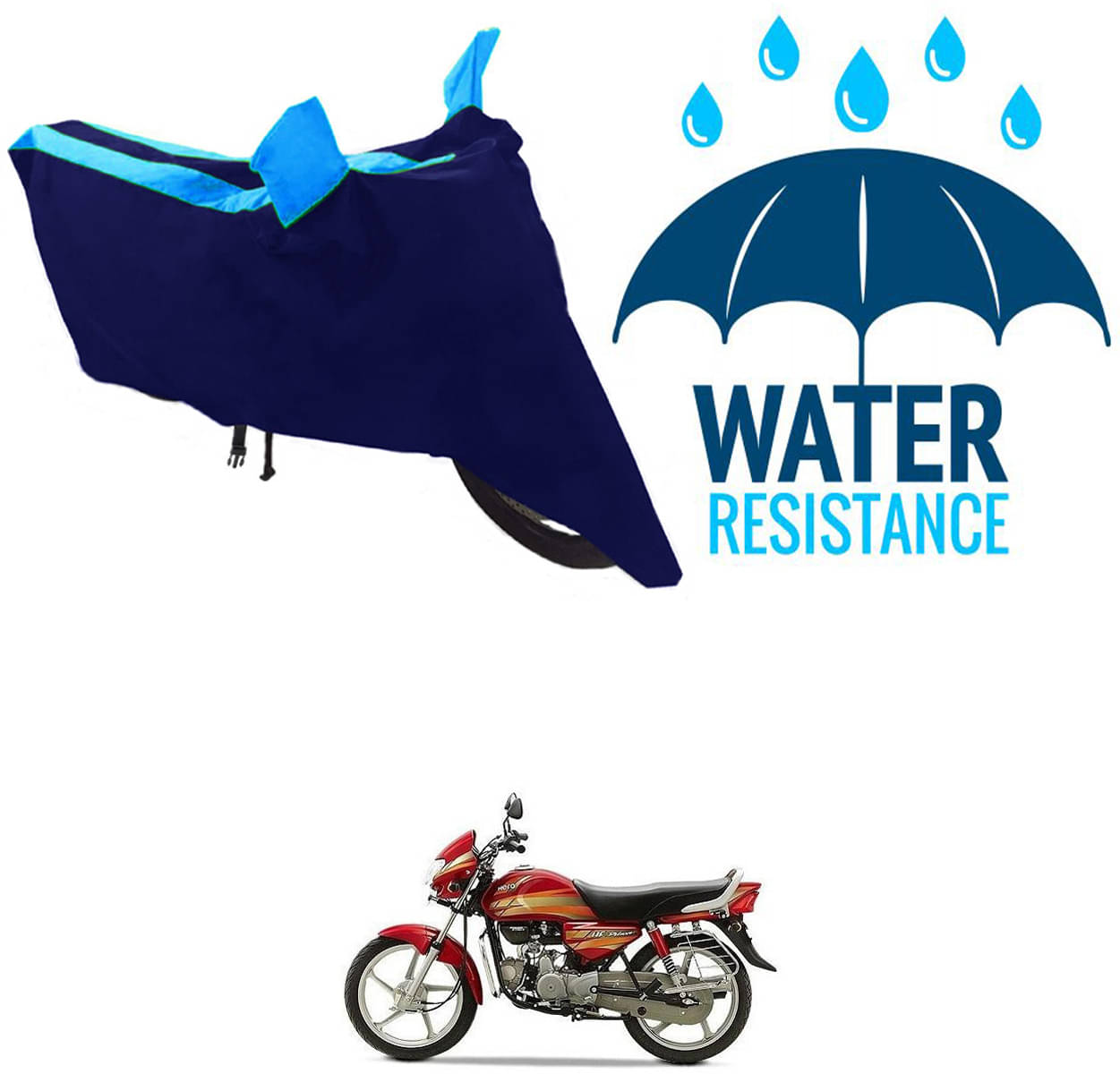 RONISH Bike Body Cover for Hero HF Deluxe ( Pack of 1 ) , Blue RONISH Bike Body Cover for Hero HF Deluxe ( Pack of 1 ) , Blue