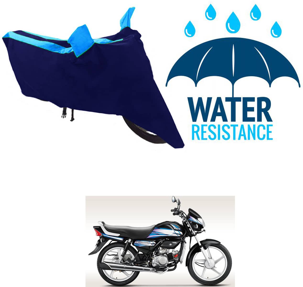 RONISH Bike Body Cover for Hero HF Deluxe Eco ( Pack of 1 ) , Blue