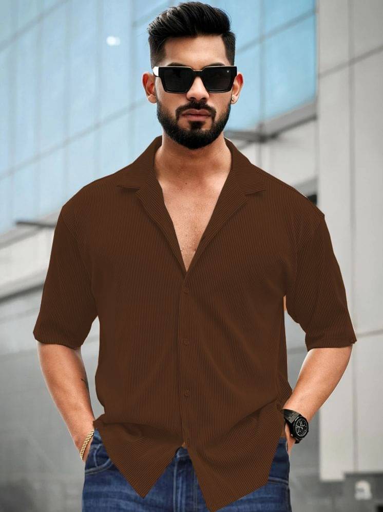     			VIOUR Cotton Blend Regular Fit Popcorn Textured Half Sleeves Men's Casual Shirt - Brown ( Pack of 1 )