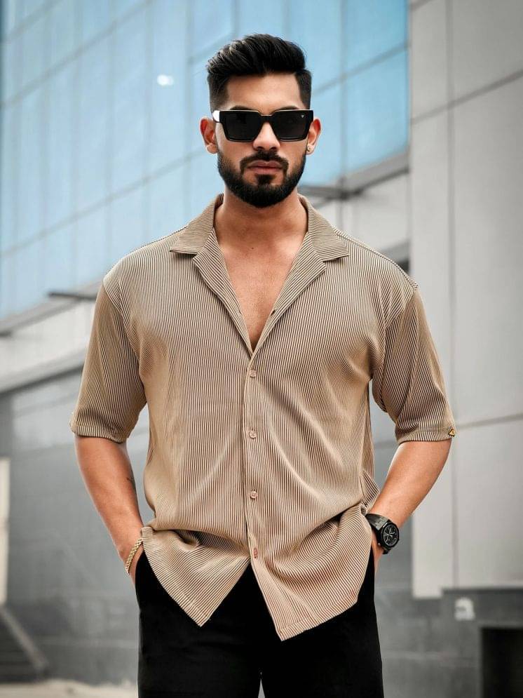 VIOUR Cotton Blend Regular Fit Popcorn Textured Half Sleeves Men's Casual Shirt - Beige ( Pack of 1 ) VIOUR Cotton Blend Regular Fit Popcorn Textured Half Sleeves Men's Casual Shirt - Beige ( Pack of 1 )