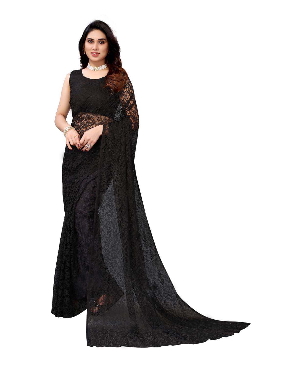 Vkaran Net Dyed Saree With Unstitched Blouse Piece ( Black ) Vkaran Net Dyed Saree With Unstitched Blouse Piece ( Black )