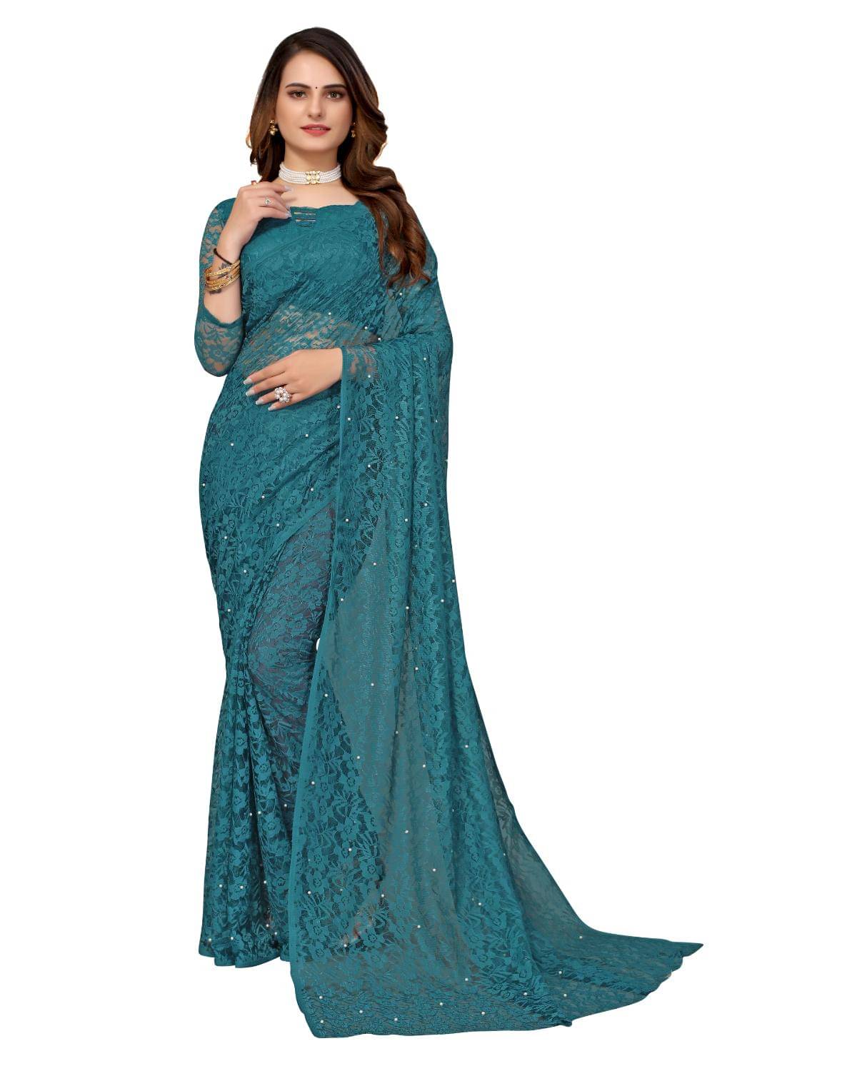 Vkaran Net Dyed Saree With Unstitched Blouse Piece ( Light Blue ) Vkaran Net Dyed Saree With Unstitched Blouse Piece ( Light Blue )