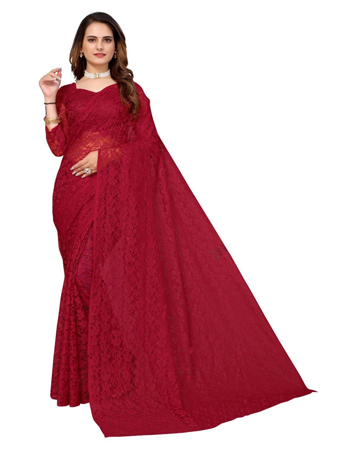 Vkaran Net Dyed Saree With Unstitched Blouse Piece ( Maroon ) Vkaran Net Dyed Saree With Unstitched Blouse Piece ( Maroon )