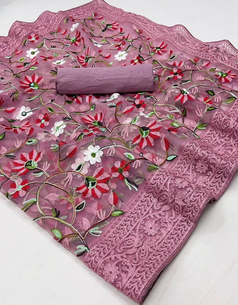     			Arkia Net Embellished Saree With Unstitched Blouse Piece ( Purple )