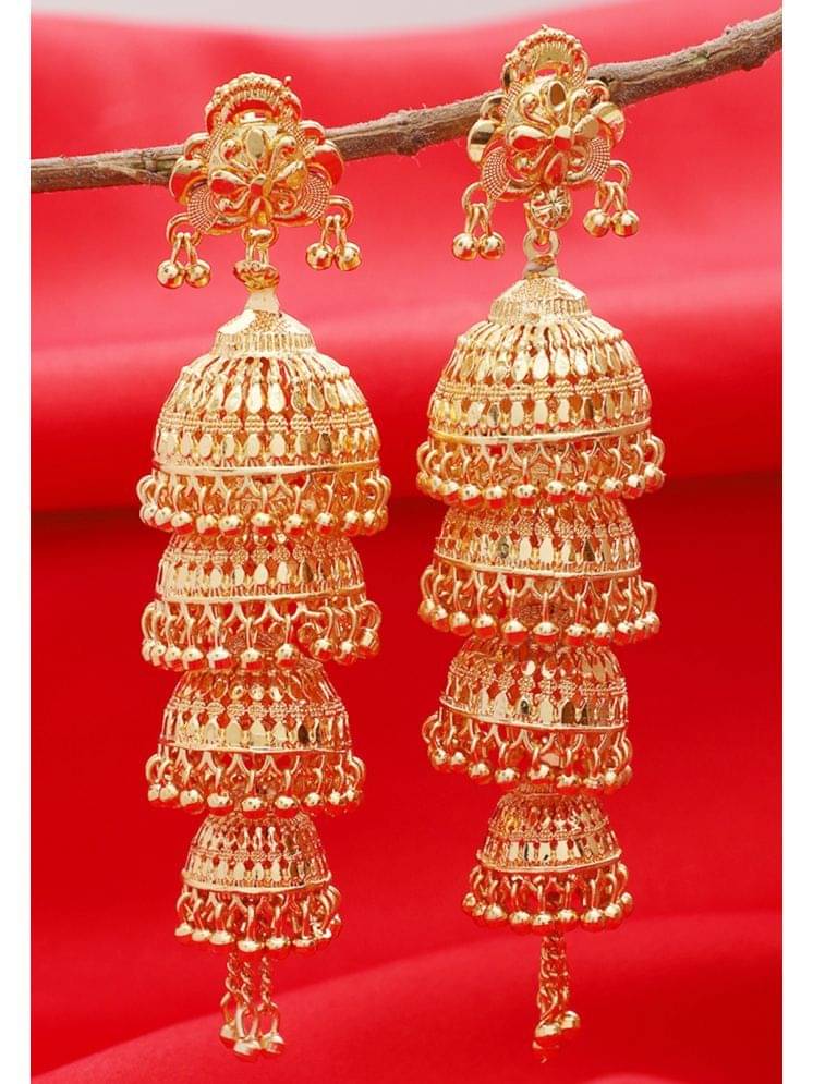     			Bhagya Lakshmi Golden Jhumki Earrings ( Pack of 1 )