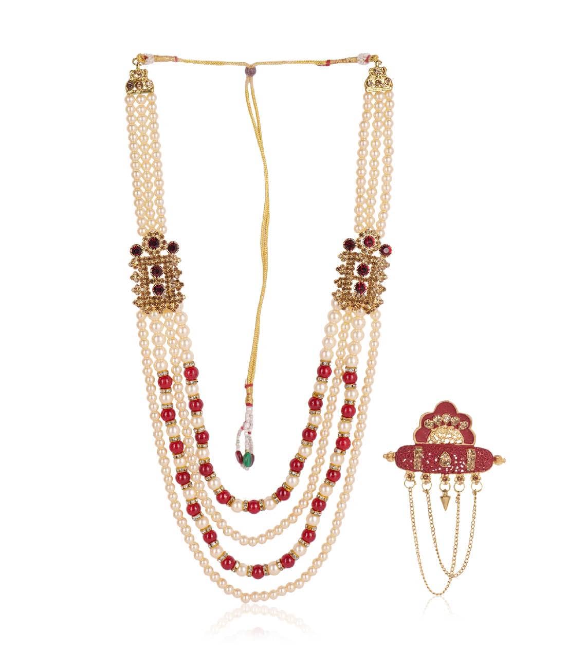 Dulha groom sherwani Necklace/Moti Mala for Men for wedding | Groom Mala and Brooch Set - Jewellery Sets | Buy online on ZillyBuy