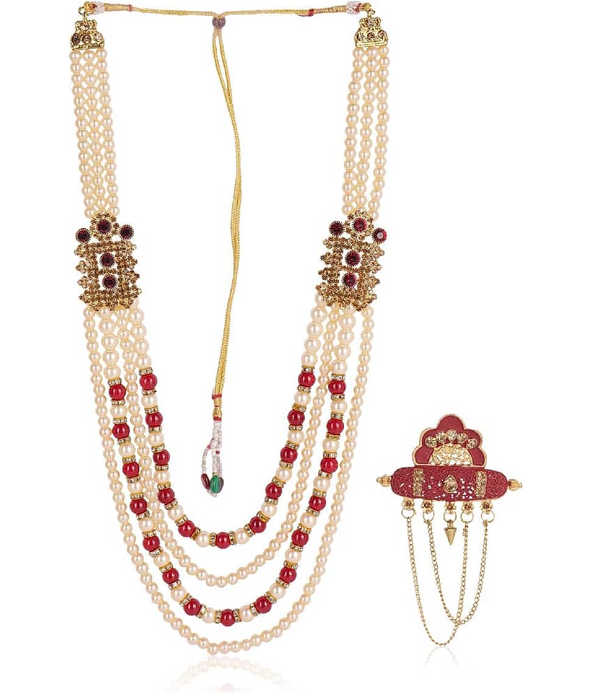 Dulha groom sherwani Necklace/Moti Mala for Men for wedding | Groom Mala and Brooch Set - Jewellery Sets | Buy online on ZillyBuy