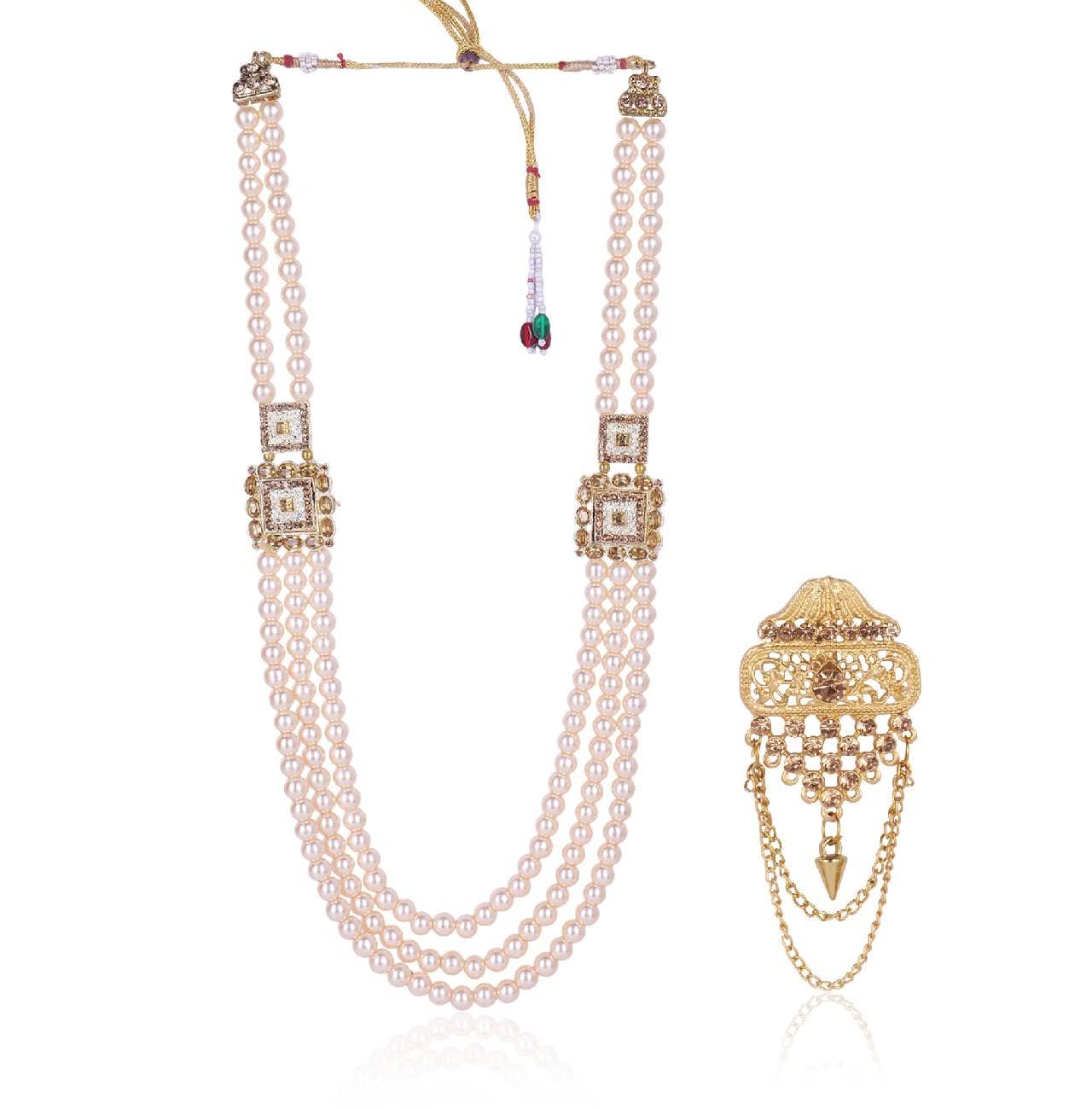 Dulha groom sherwani Necklace/Moti Mala for Men for wedding | Groom Mala and Brooch Set - Jewellery Sets | Buy online on ZillyBuy