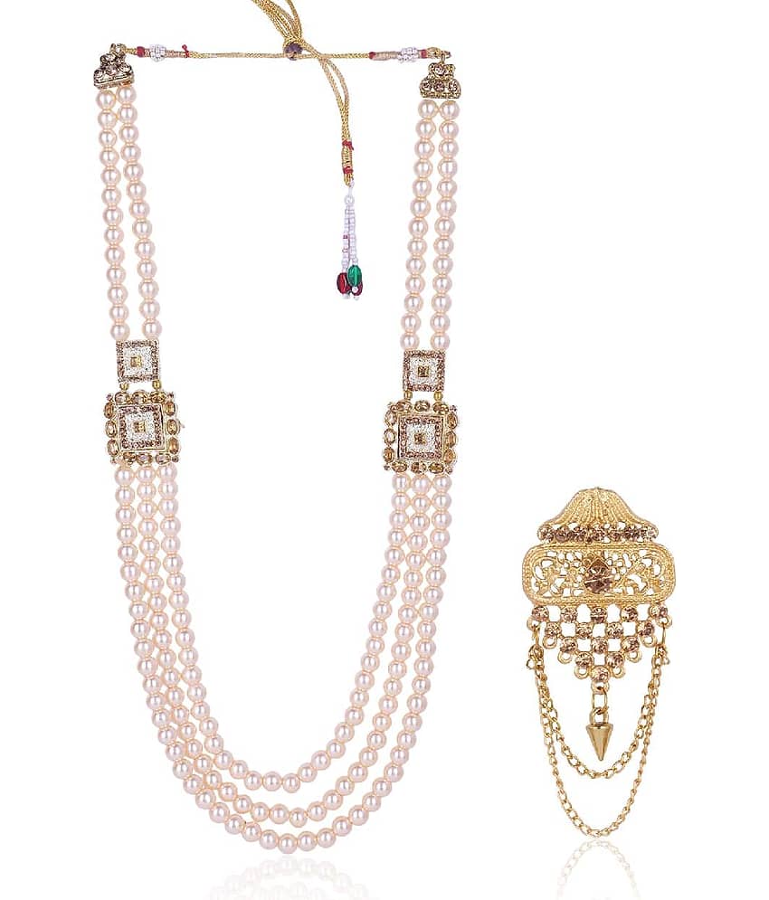 Dulha groom sherwani Necklace/Moti Mala for Men for wedding | Groom Mala and Brooch Set - Jewellery Sets | Buy online on ZillyBuy