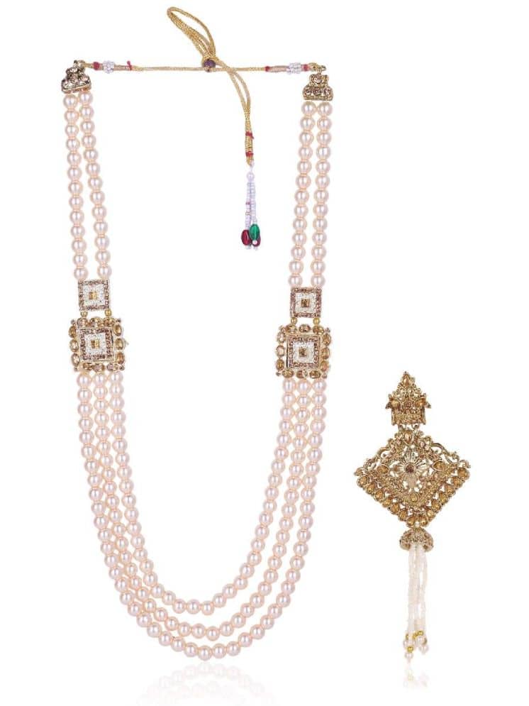Dulha groom sherwani Necklace/Moti Mala for Men for wedding | Groom Mala and Brooch Set - Jewellery Sets | Buy online on ZillyBuy