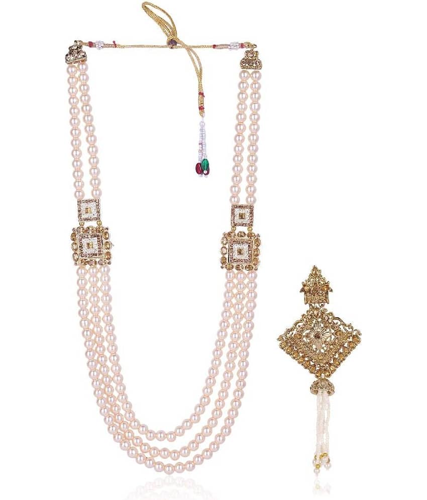 Dulha groom sherwani Necklace/Moti Mala for Men for wedding | Groom Mala and Brooch Set - Jewellery Sets | Buy online on ZillyBuy