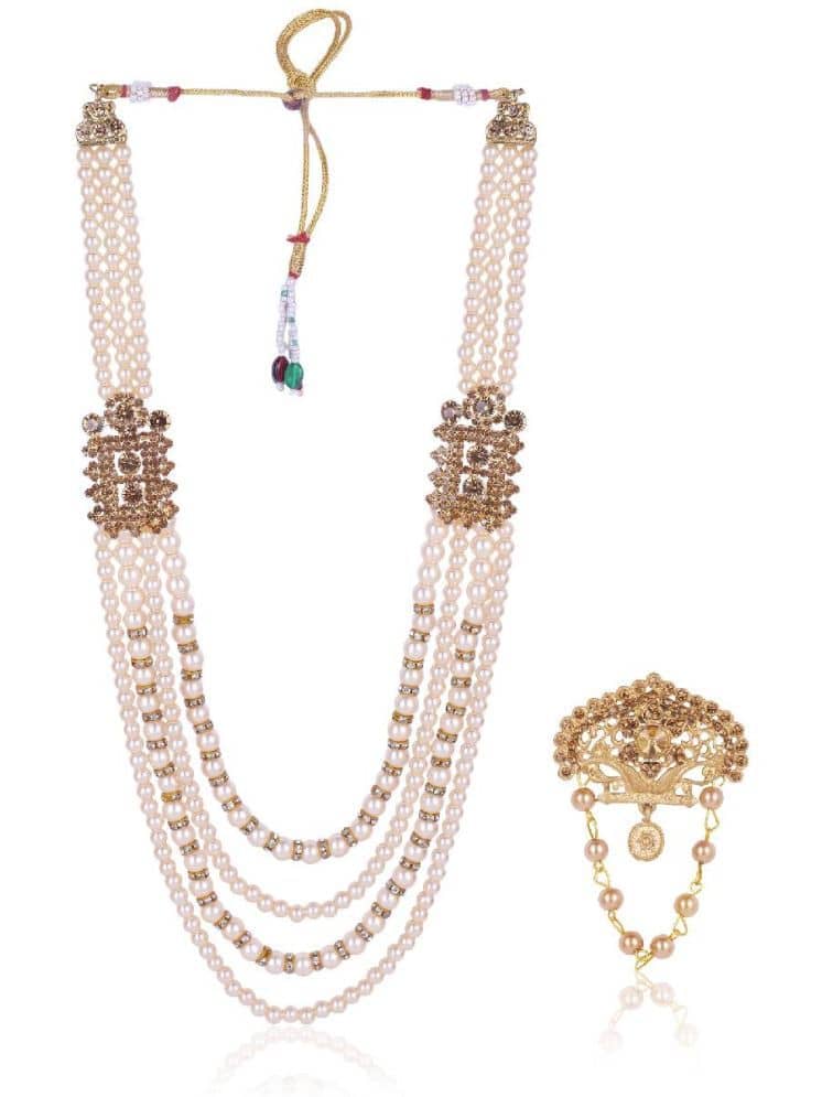 Dulha groom sherwani Necklace/Moti Mala for Men for wedding | Groom Mala and Brooch Set - Jewellery Sets | Buy online on ZillyBuy