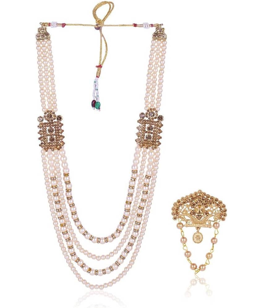 Dulha groom sherwani Necklace/Moti Mala for Men for wedding | Groom Mala and Brooch Set - Jewellery Sets | Buy online on ZillyBuy
