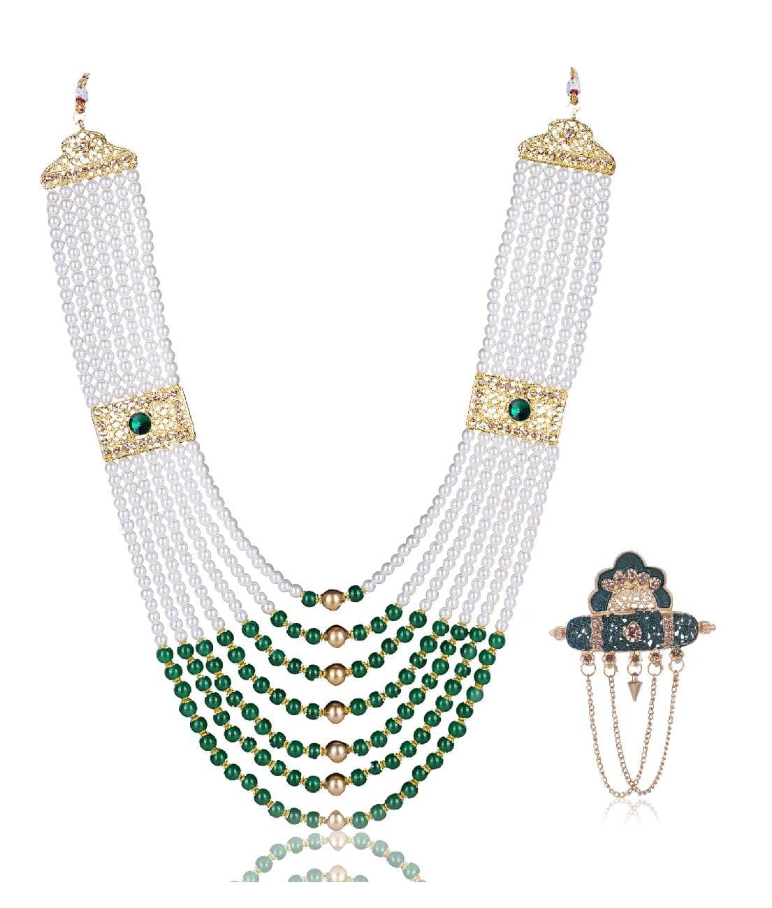 Dulha groom sherwani Necklace/Moti Mala for Men for wedding | Groom Mala and Brooch Set - Jewellery Sets | Buy online on ZillyBuy