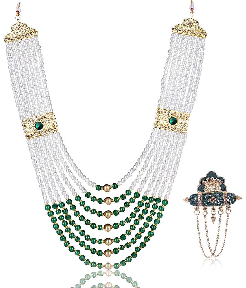 Dulha groom sherwani Necklace/Moti Mala for Men for wedding | Groom Mala and Brooch Set - Jewellery Sets | Buy online on ZillyBuy