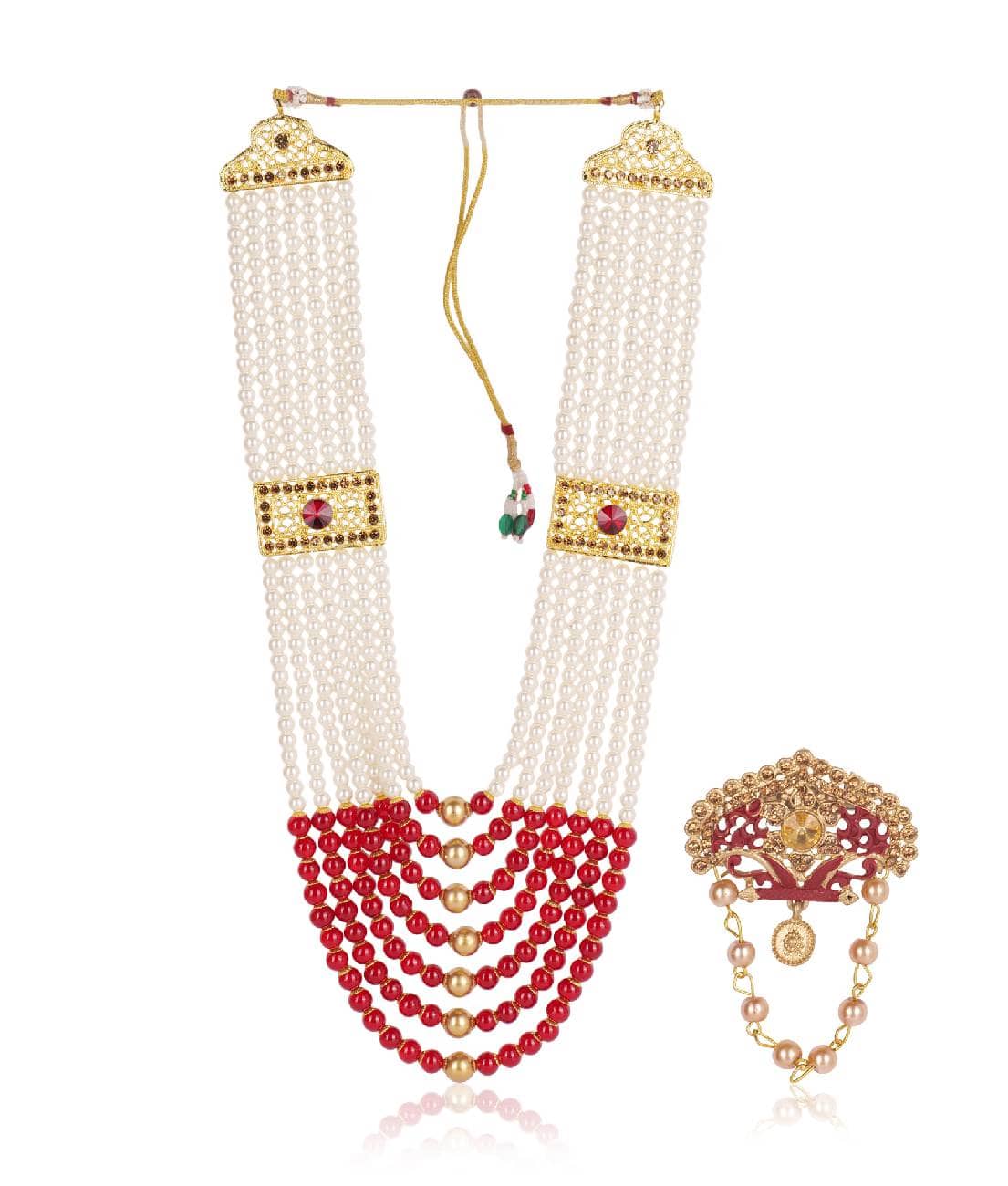 Dulha groom sherwani Necklace/Moti Mala for Men for wedding | Groom Mala and Brooch Set - Jewellery Sets | Buy online on ZillyBuy