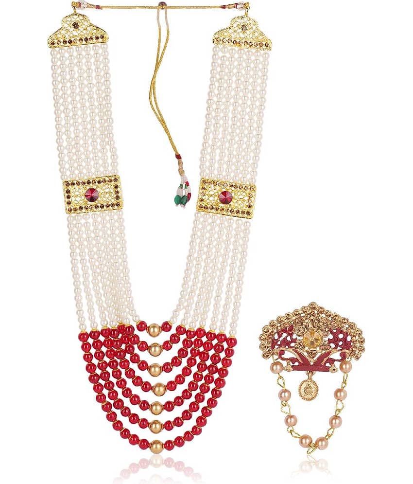 Dulha groom sherwani Necklace/Moti Mala for Men for wedding | Groom Mala and Brooch Set - Jewellery Sets | Buy online on ZillyBuy