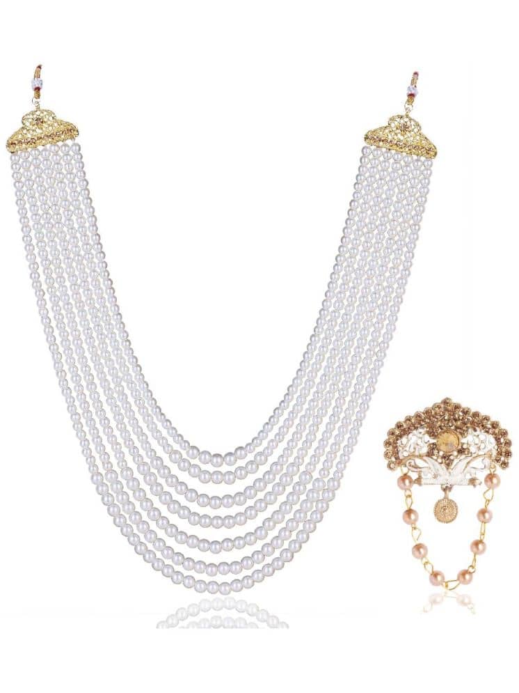 Dulha groom sherwani Necklace/Moti Mala for Men for wedding | Groom Mala and Brooch Set - Jewellery Sets | Buy online on ZillyBuy