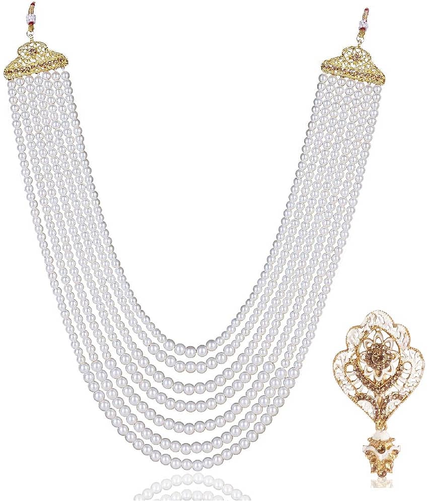 Dulha groom sherwani Necklace/Moti Mala for Men for wedding | Groom Mala and Brooch Set - Jewellery Sets | Buy online on ZillyBuy
