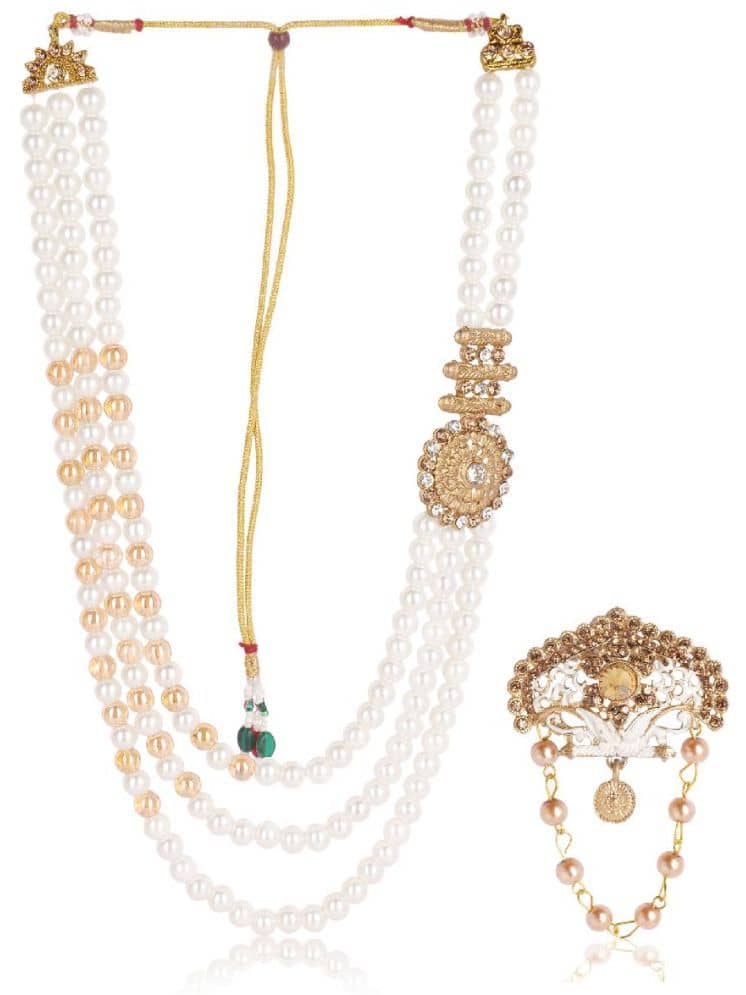 Dulha groom sherwani Necklace/Moti Mala for Men for wedding | Groom Mala and Brooch Set - Jewellery Sets | Buy online on ZillyBuy