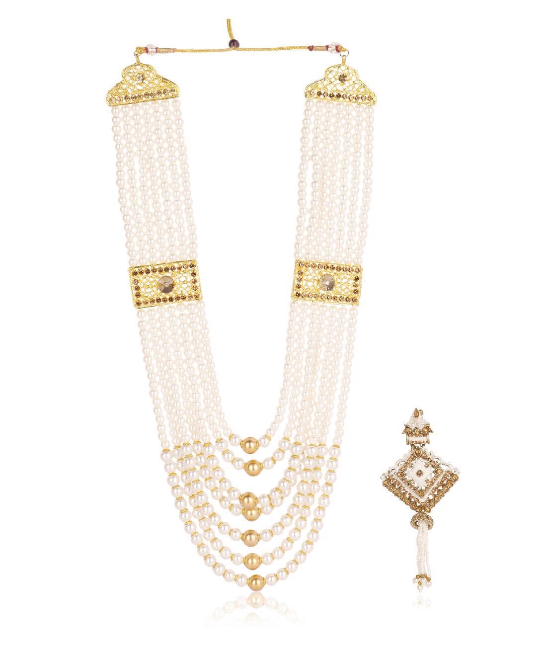 Dulha groom sherwani Necklace/Moti Mala for Men for wedding | Groom Mala and Brooch Set - Jewellery Sets | Buy online on ZillyBuy