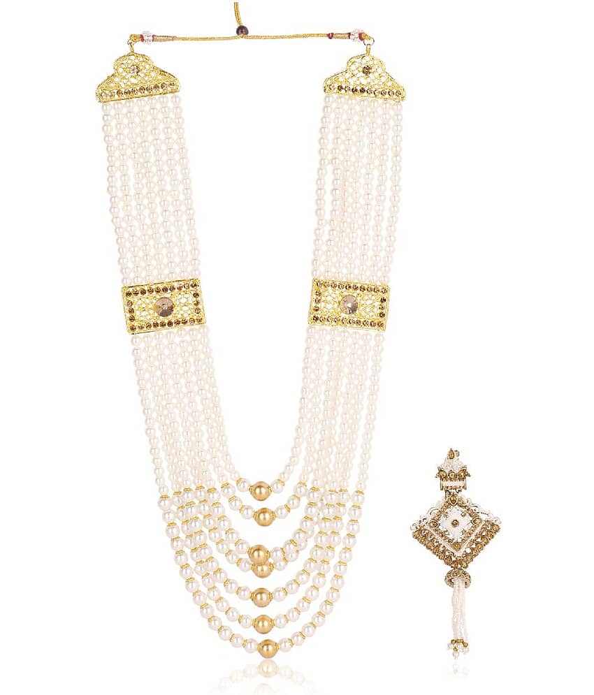 Dulha groom sherwani Necklace/Moti Mala for Men for wedding | Groom Mala and Brooch Set - Jewellery Sets | Buy online on ZillyBuy