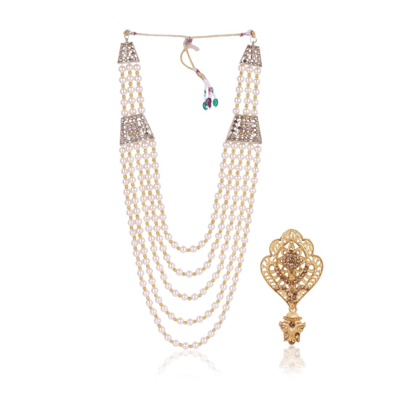 Dulha groom sherwani Necklace/Moti Mala for Men for wedding | Groom Mala and Brooch Set - Jewellery Sets | Buy online on ZillyBuy