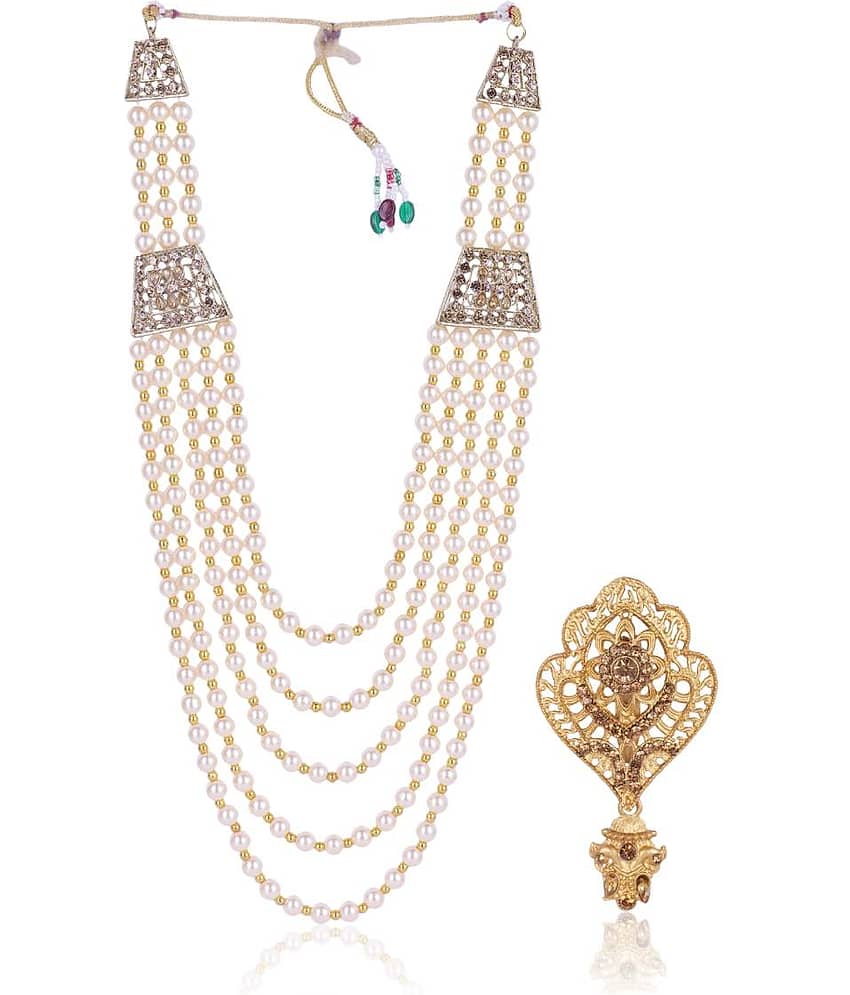 Dulha groom sherwani Necklace/Moti Mala for Men for wedding | Groom Mala and Brooch Set - Jewellery Sets | Buy online on ZillyBuy