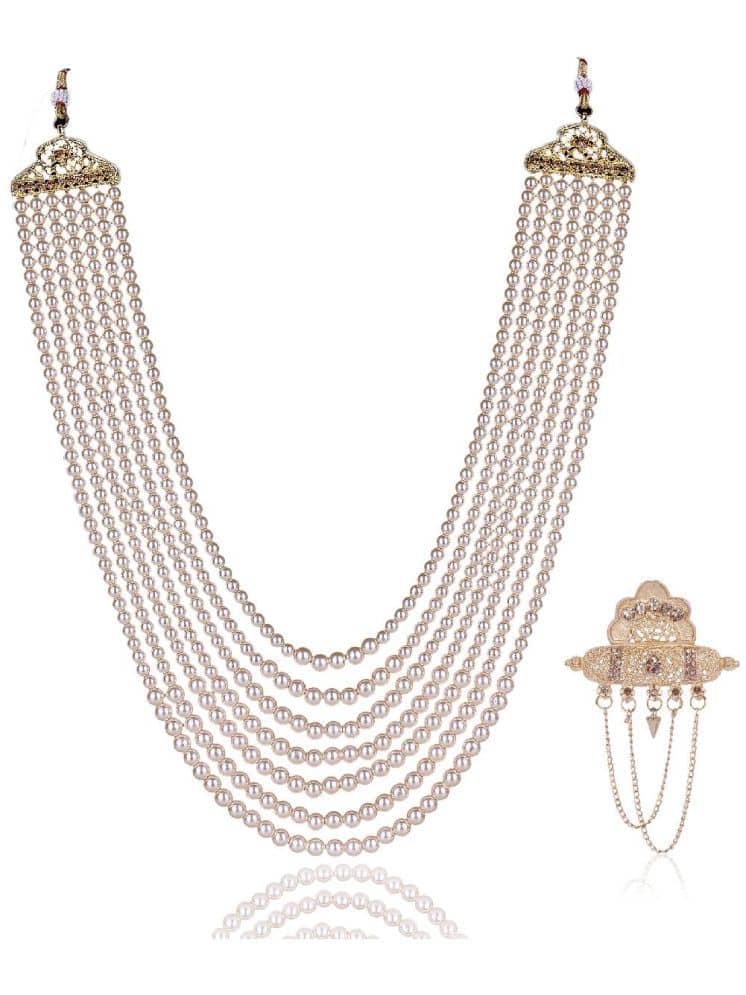 Dulha groom sherwani Necklace/Moti Mala for Men for wedding | Groom Mala and Brooch Set - Jewellery Sets | Buy online on ZillyBuy