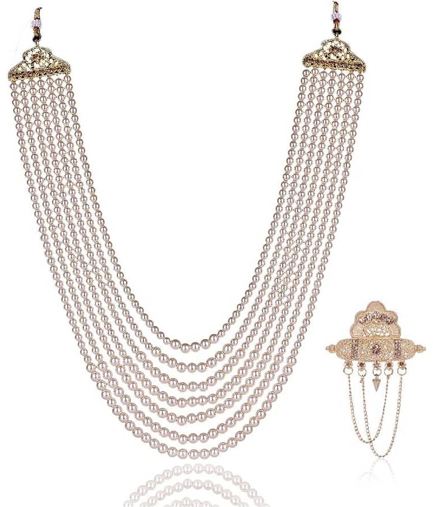 Dulha groom sherwani Necklace/Moti Mala for Men for wedding | Groom Mala and Brooch Set - Jewellery Sets | Buy online on ZillyBuy