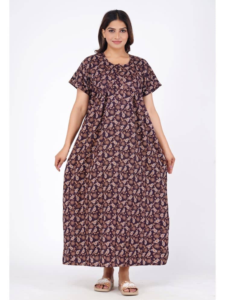 Favnic Brown Cotton Women's Nightwear Nighty & Night Gowns ( Pack of 1 ) - Nightwear & Loungewear | Buy online on ZillyBuy