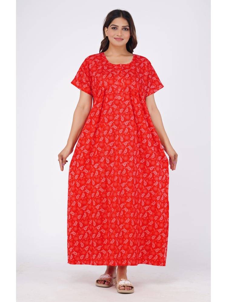     			Favnic Red Cotton Women's Nightwear Nighty & Night Gowns ( Pack of 1 )