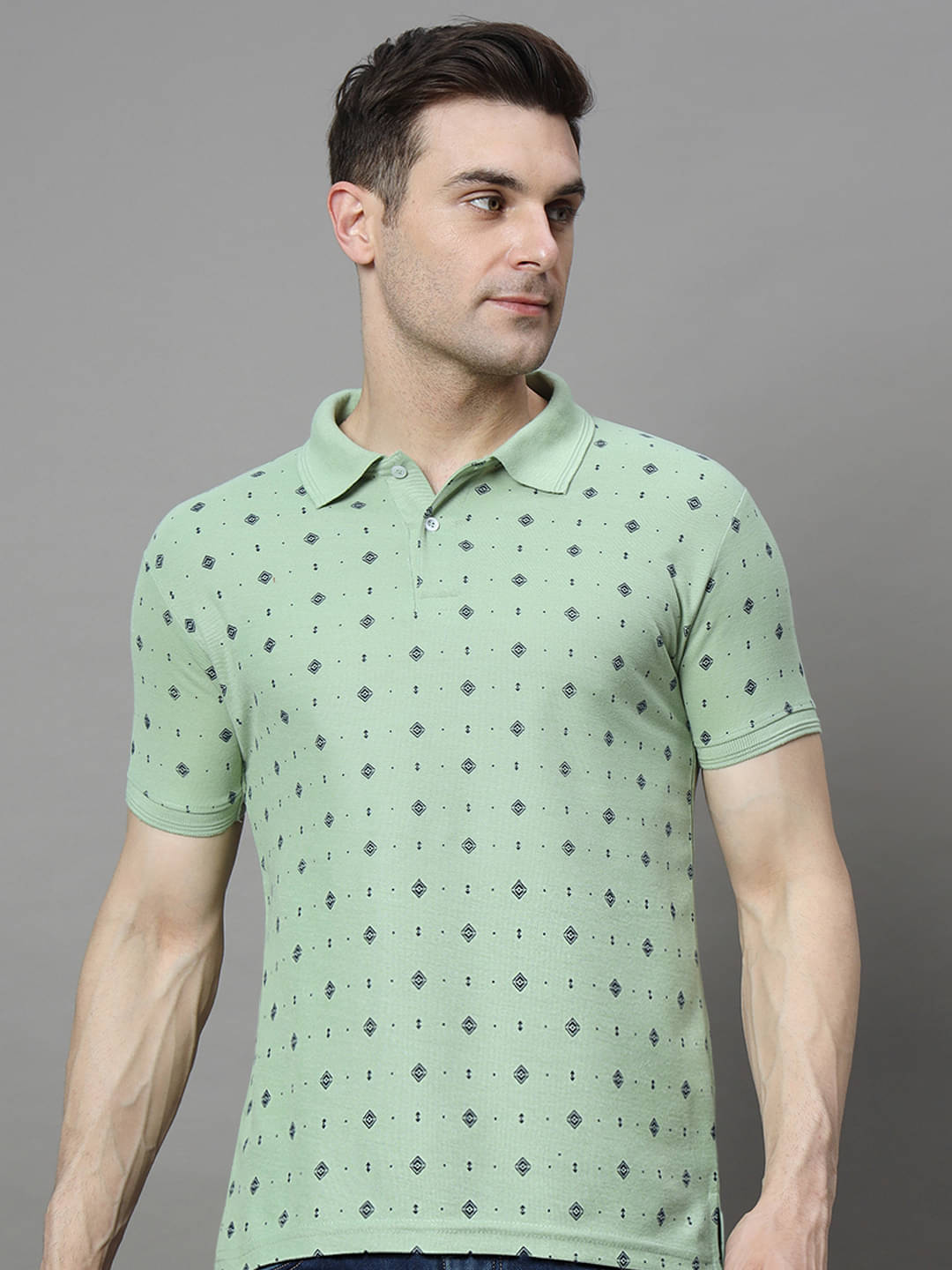 Hushbucks Pack of 1 Cotton Blend Regular Fit Printed Half Sleeves Men's Polo T Shirt ( Sea Green )     			Hushbucks Pack of 1 Cotton Blend Regular Fit Printed Half Sleeves Men's Polo T Shirt ( Sea Green )
