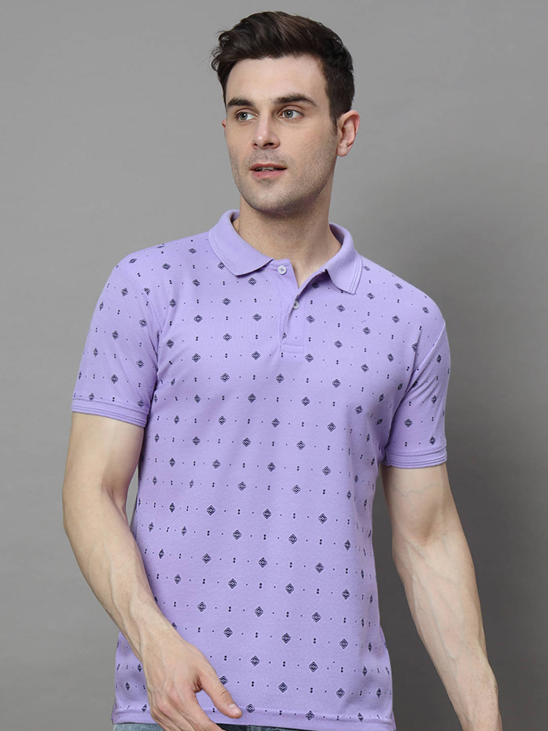     			Hushbucks Pack of 1 Cotton Blend Regular Fit Printed Half Sleeves Men's Polo T Shirt ( Lavender )