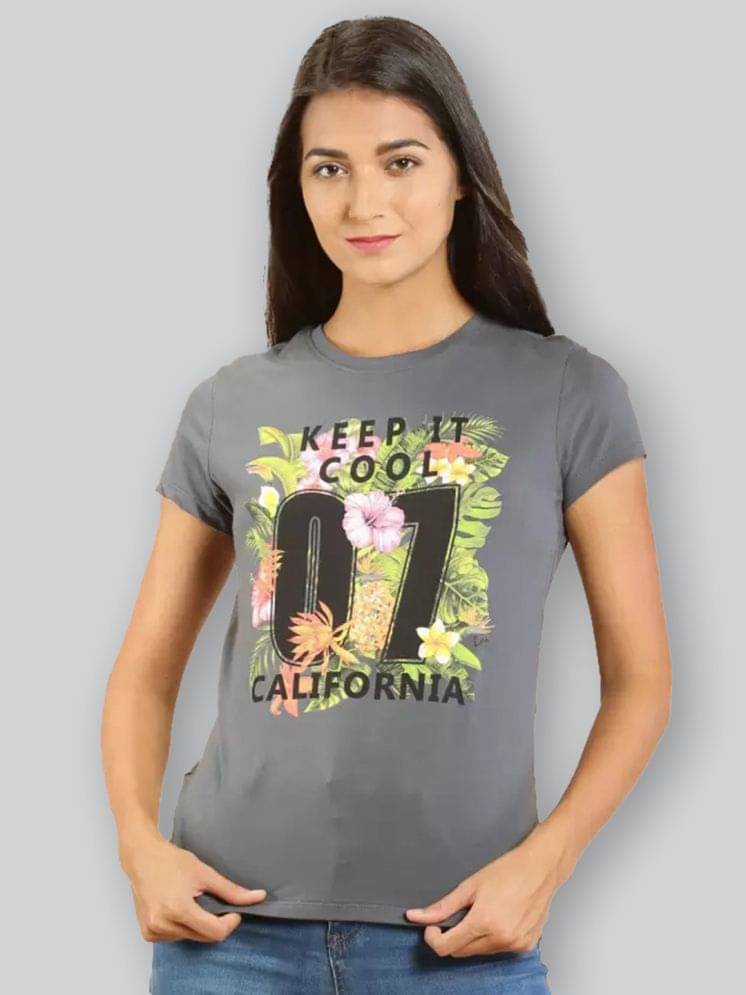 LYRA Women Cotton Printed Regular Fit Round Neck T-Shirt ( Grey )     			LYRA Women Cotton Printed Regular Fit Round Neck T-Shirt ( Grey )