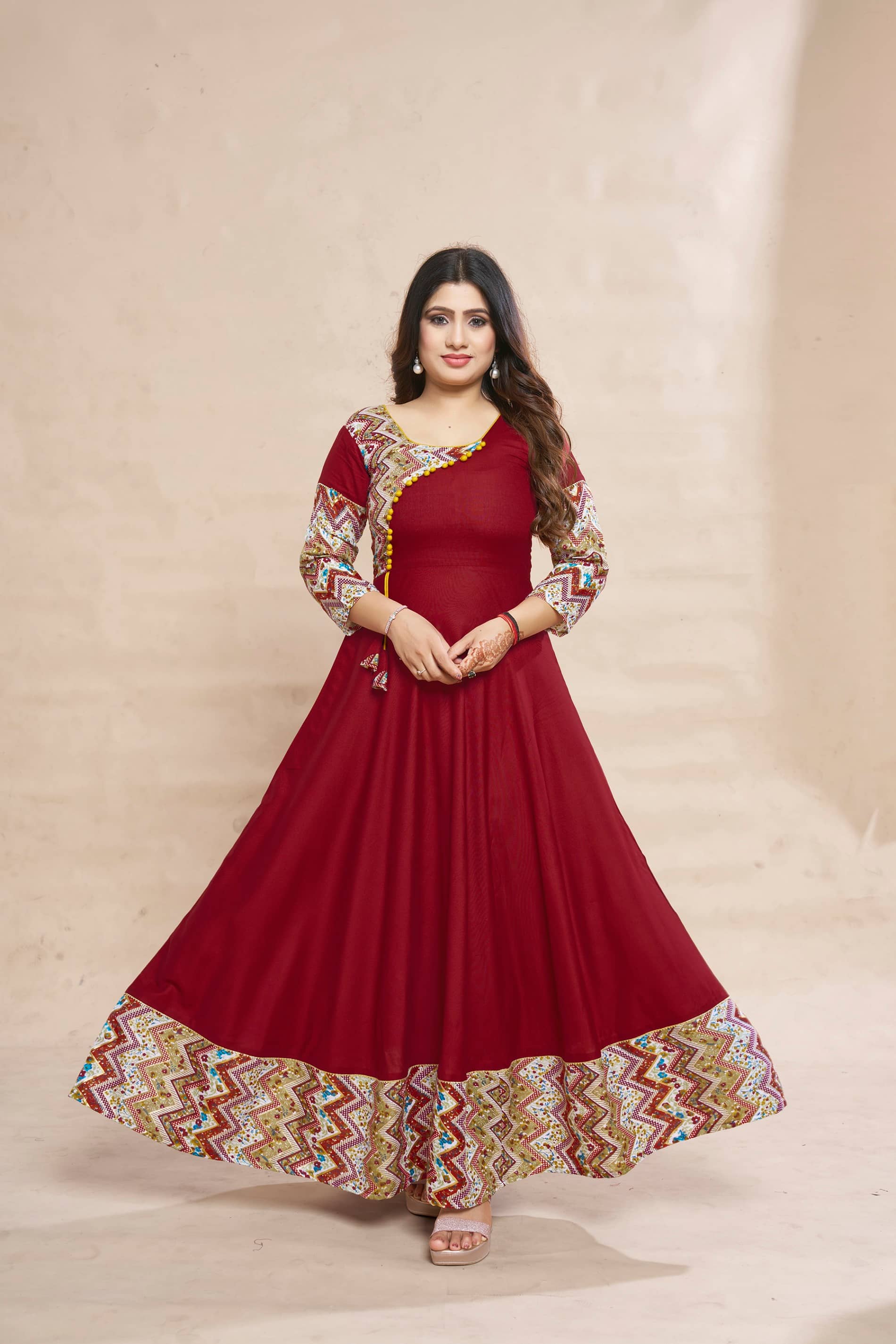 MEESORRA Rayon Printed Anarkali Women's Kurti - Maroon ( Pack of 1 ) - Kurtis, Tunics | Buy online on ZillyBuy