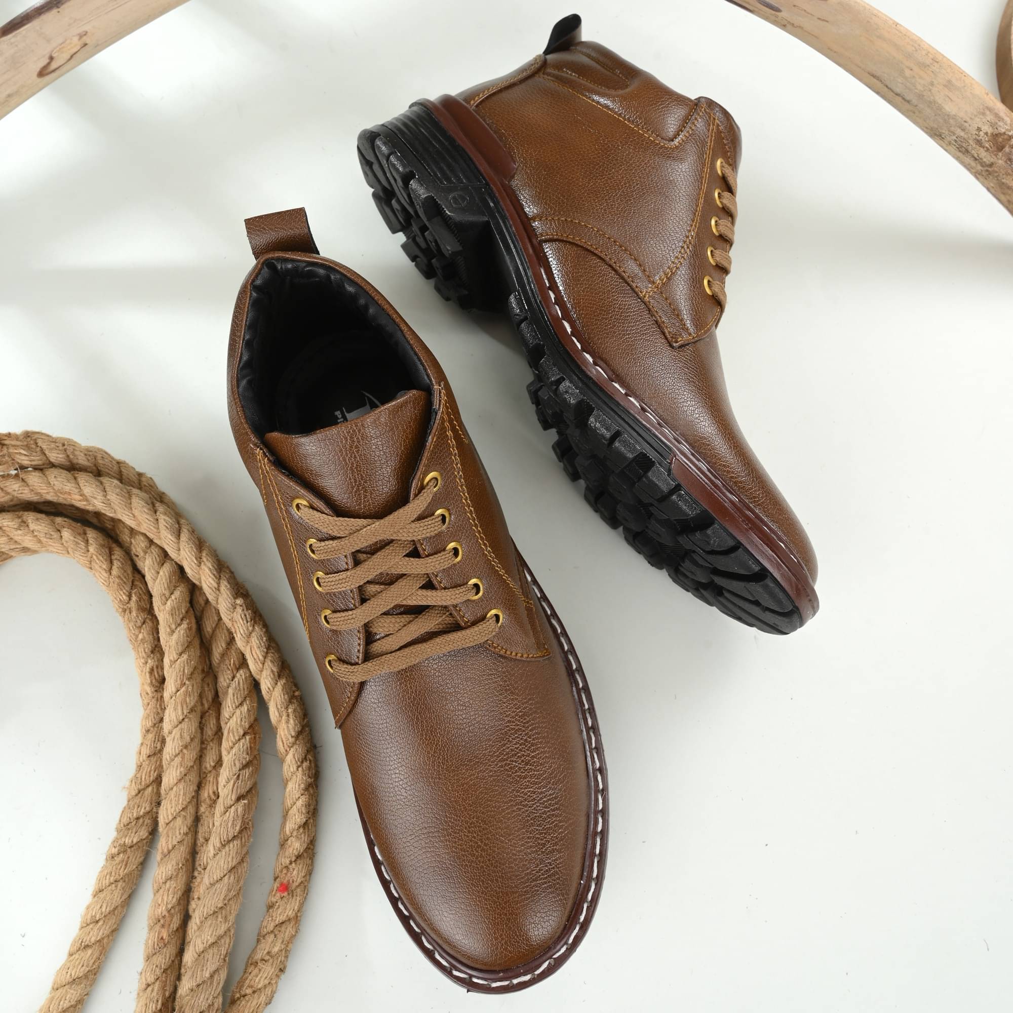     			POS Planet of Shoes Tan Men's Formal Boots