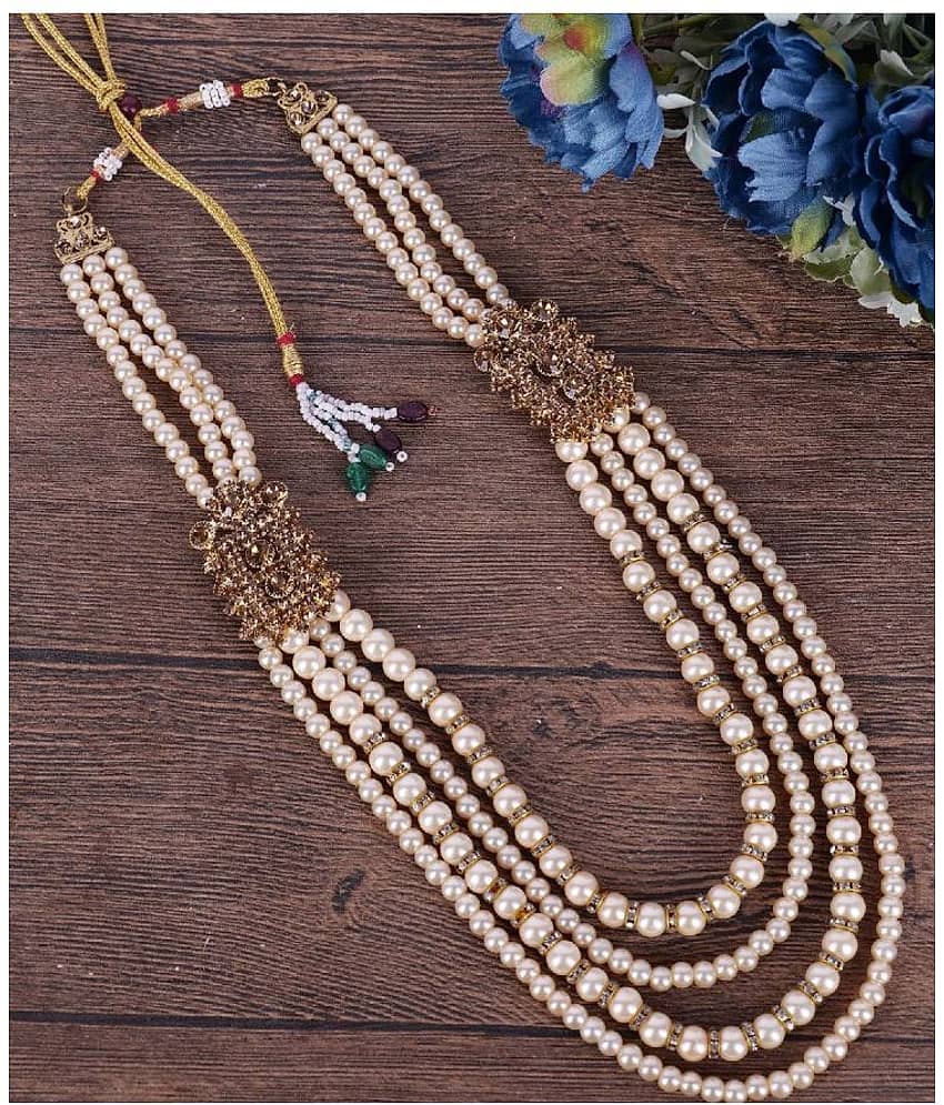 Pearl beads Dulha groom sherwani Necklace/Moti Mala for Men for wedding | Exquisite Groom Mala | Perfect for Grooms - Jewellery Sets | Buy online on ZillyBuy