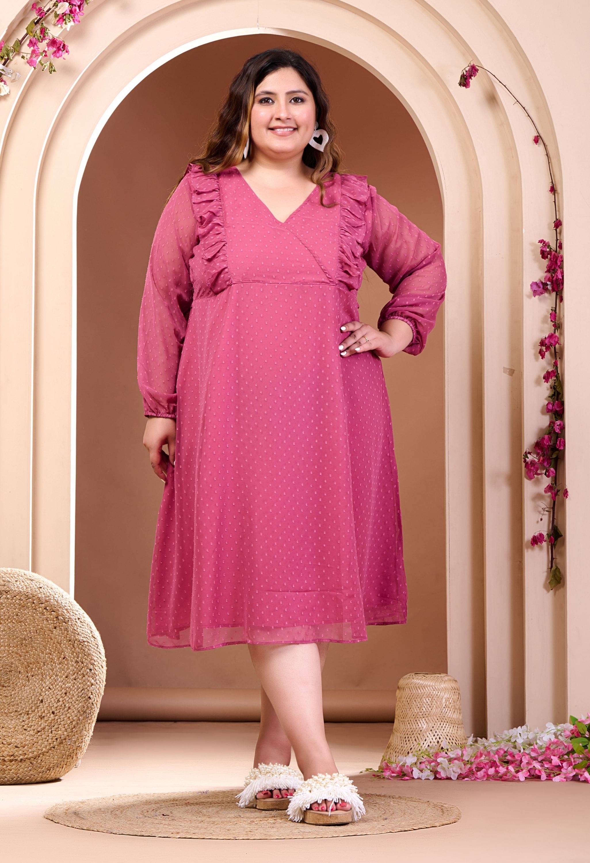 PrettyPlus by Desinoor.com Georgette Self Design Midi Women's Fit & Flare Dress - Pink ( Pack of 1 ) PrettyPlus by Desinoor.com Georgette Self Design Midi Women's Fit & Flare Dress - Pink ( Pack of 1 )