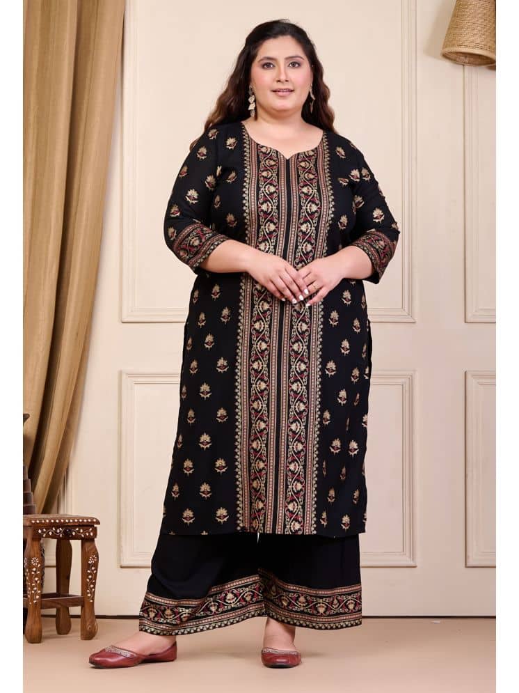 PrettyPlus by Desinoor.com Rayon Printed Kurti With Palazzo Women's Stitched Salwar Suit - Teal ( Pack of 1 )