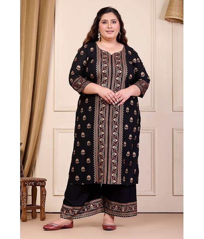 PrettyPlus by Desinoor.com Rayon Printed Kurti With Palazzo Women's Stitched Salwar Suit - Teal ( Pack of 1 )