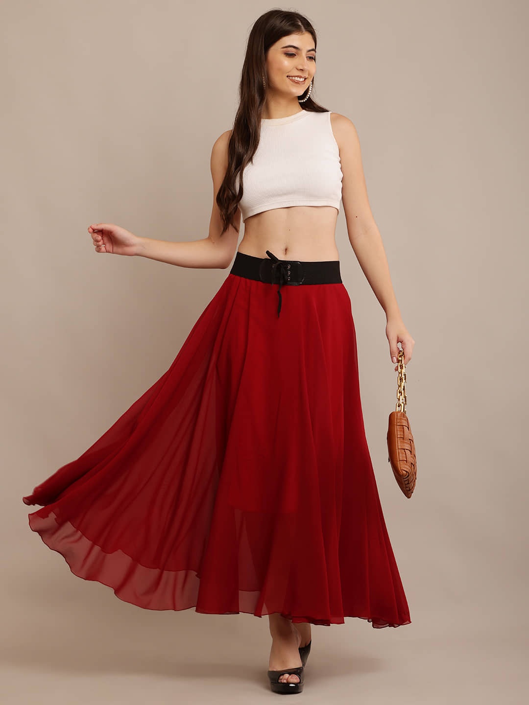 Raabta Fashion Maroon Georgette Women's Flared Skirt ( Pack of 1 )