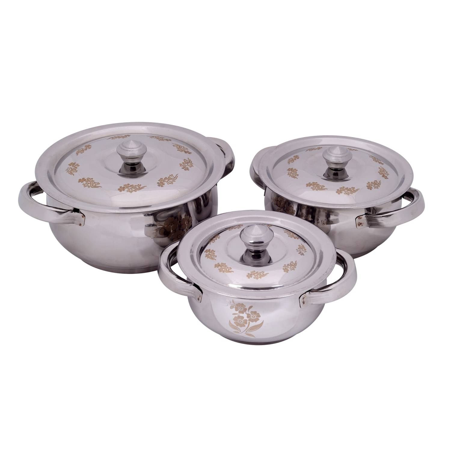     			Redific 3 Piece Handi Set Silver Stainless Steel No Coating Cook n Serve Casseroles ( Set of 3 )