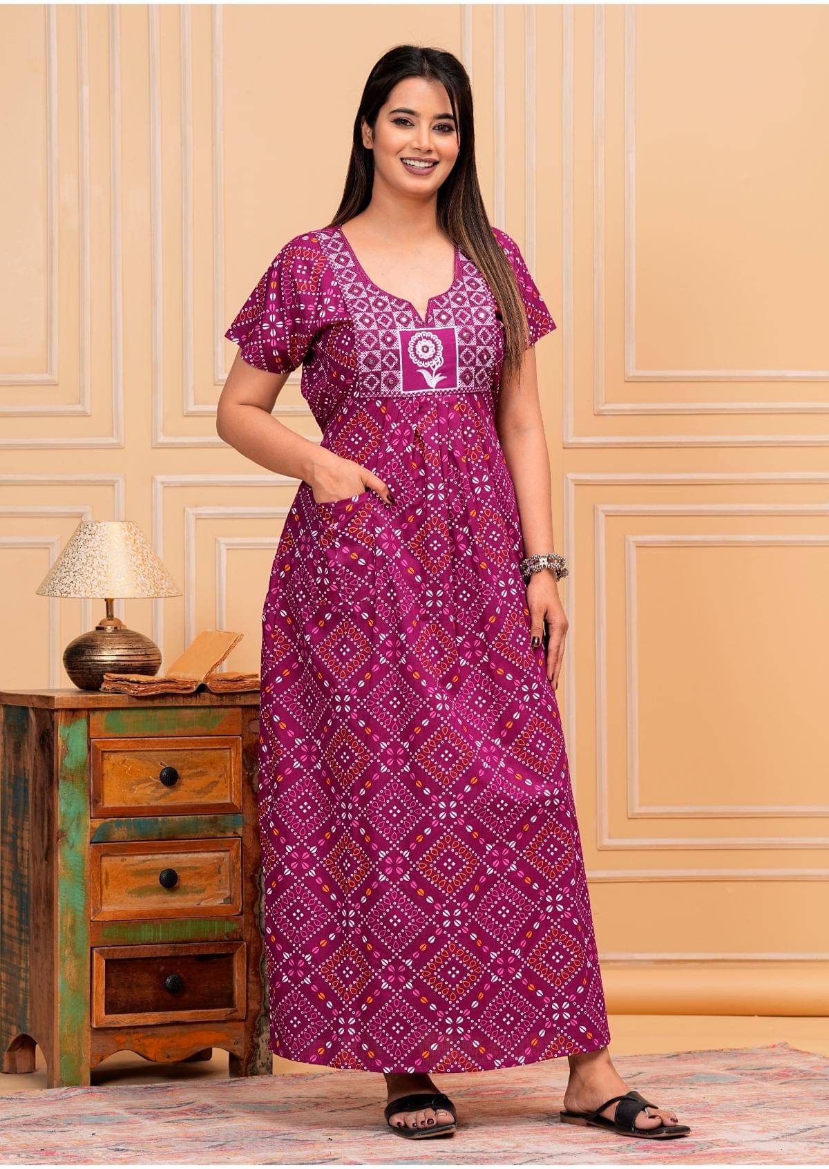     			Shri Krishna Fabric Purple Cotton Women's Nightwear Nighty & Night Gowns ( Pack of 1 )