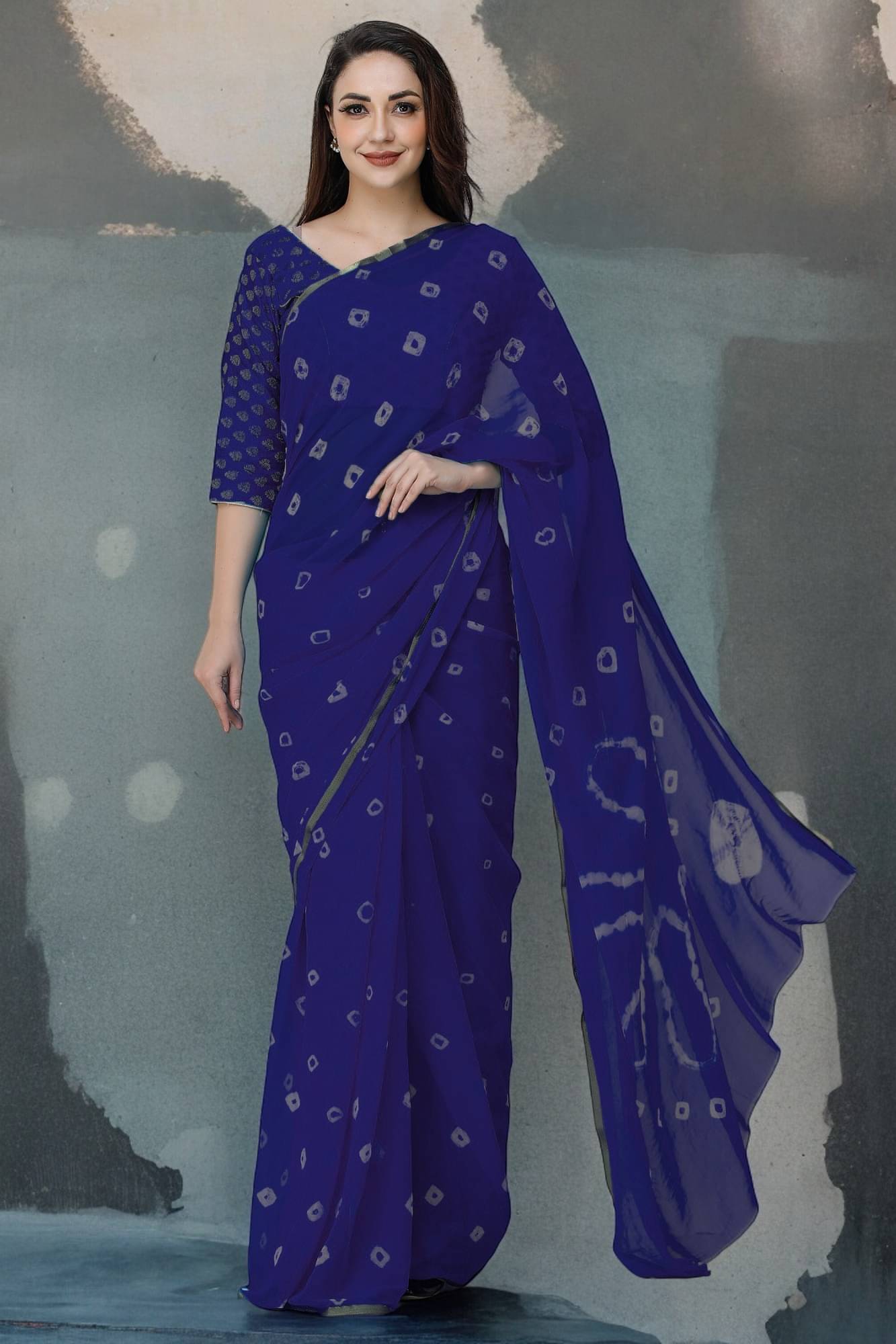     			VIOUR Chiffon Dyed Saree Without Blouse Piece ( Navy Blue )