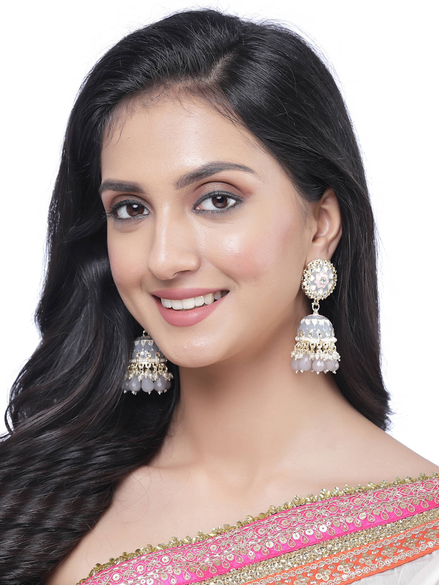     			Zeneme Light Grey Jhumki Earrings ( Pack of 1 )