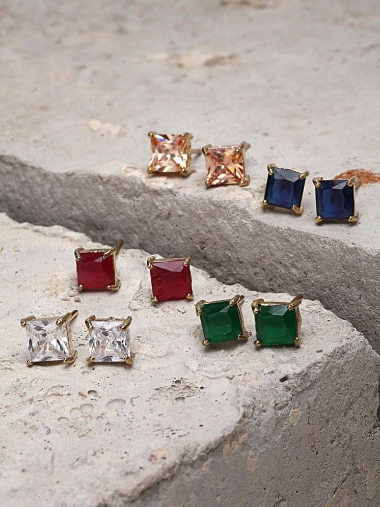     			Zeneme Multi Color Stud Earrings ( Pack of 5 )