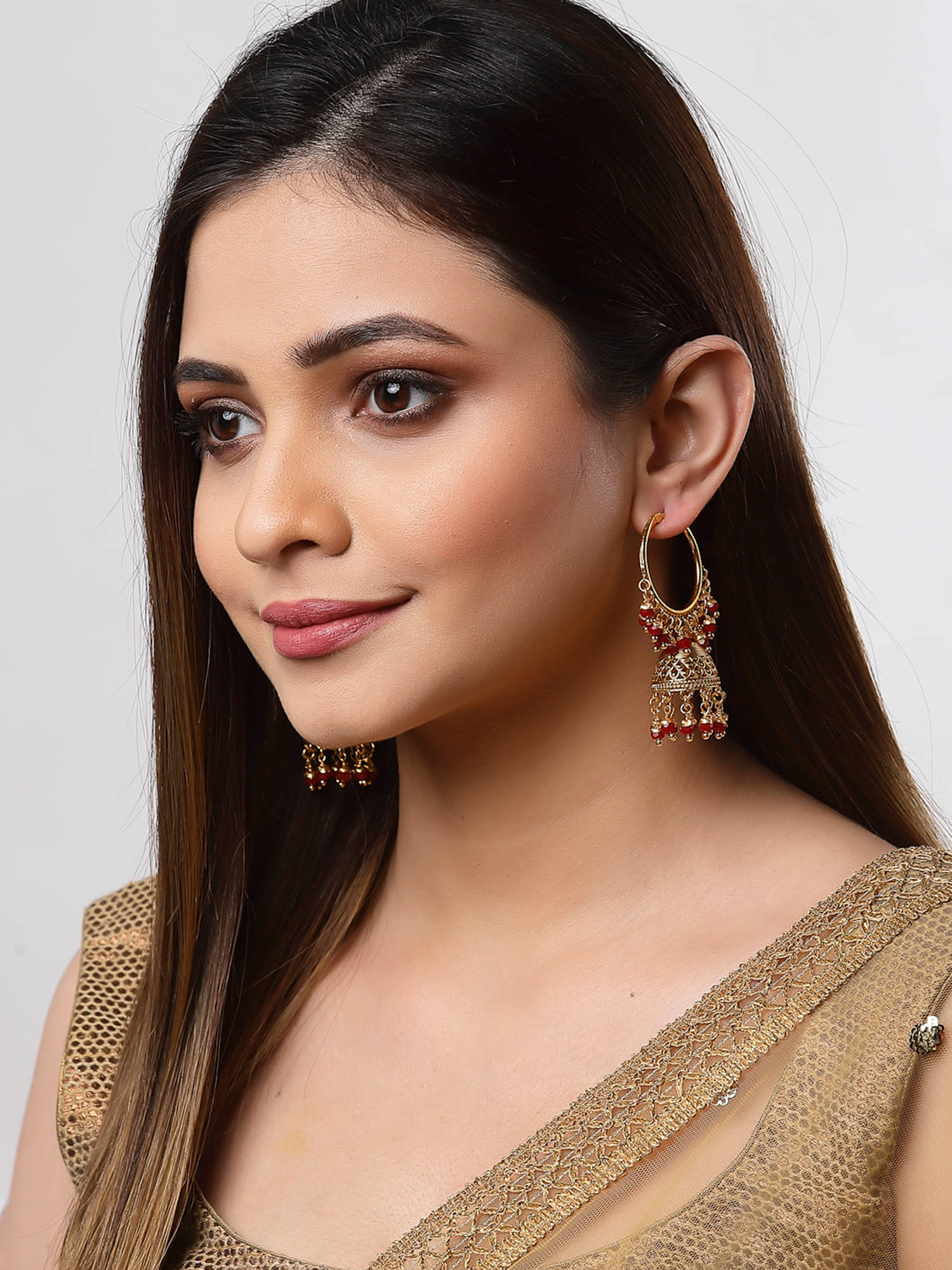     			Zeneme Red Jhumki Earrings ( Pack of 1 )