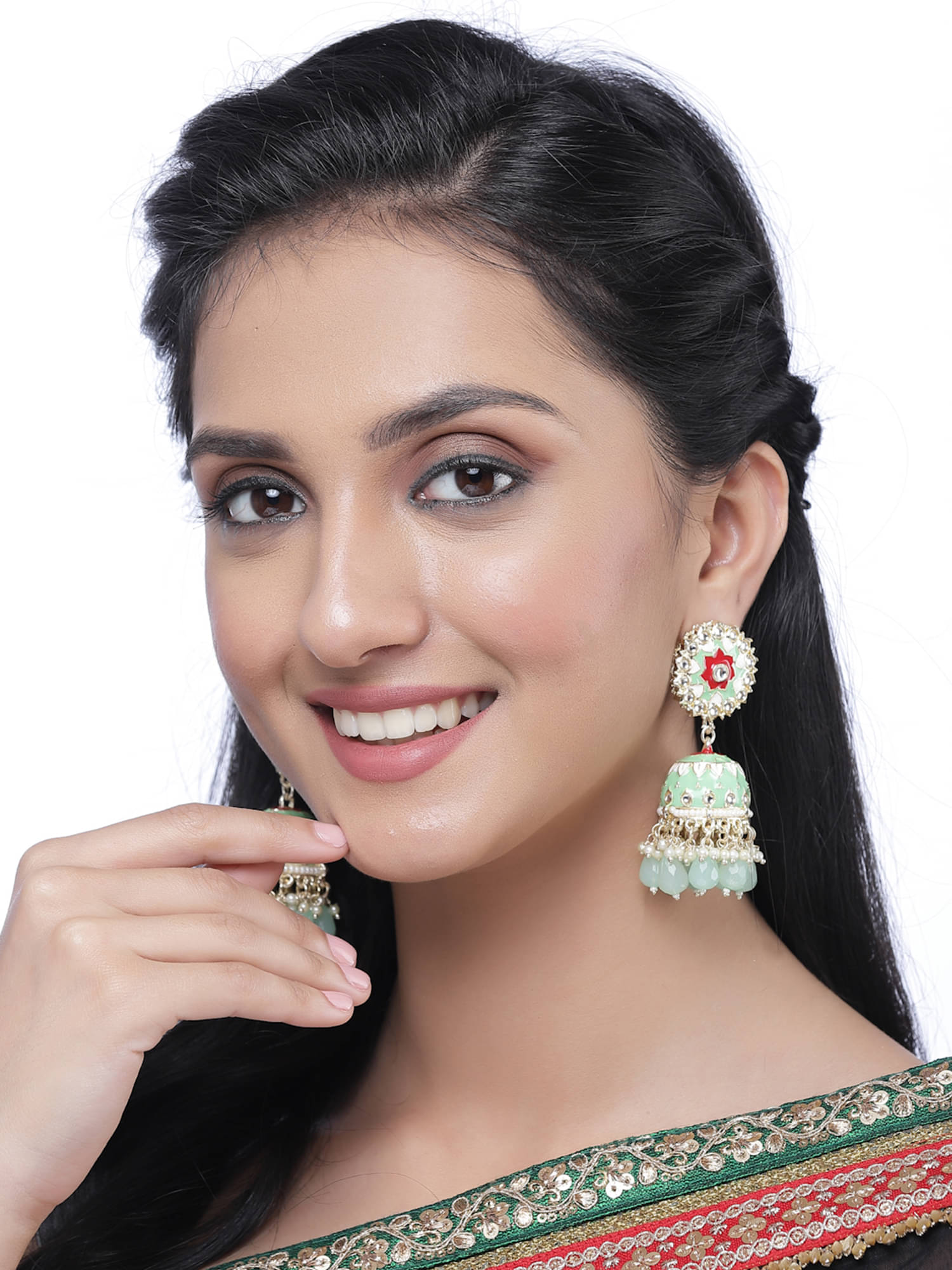     			Zeneme Sea Green Jhumki Earrings ( Pack of 1 )